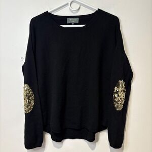 WYSE London 100% Cashmere Gold‎ Sequins Womens Black Sweater Size 3 (UK 12)